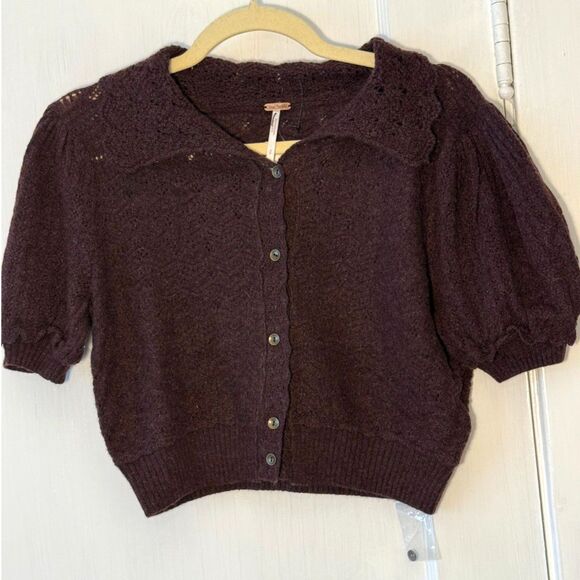 Free People Edie 100% Cashmere Cardigan Size S NWOT Fudge Brown - Picture 5 of 9